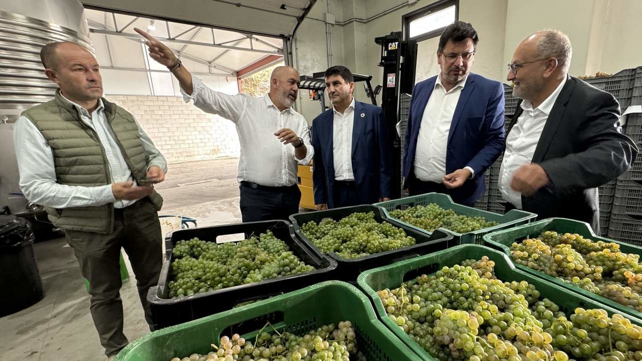 Pedro Blanco durante a visita á Bodega Attis, situada na parroquia meañesa de Dena